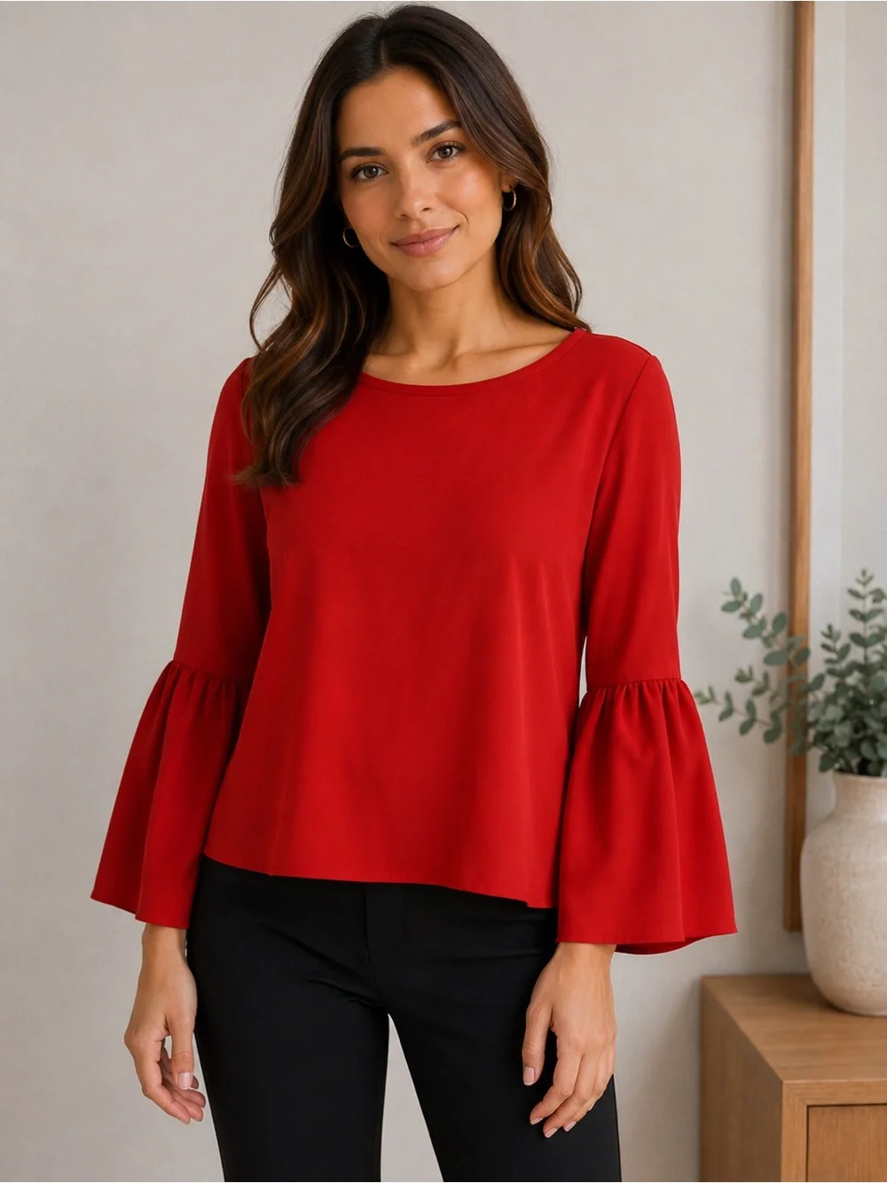 Zara Woman Red Bell Sleeve Blouse Size Small